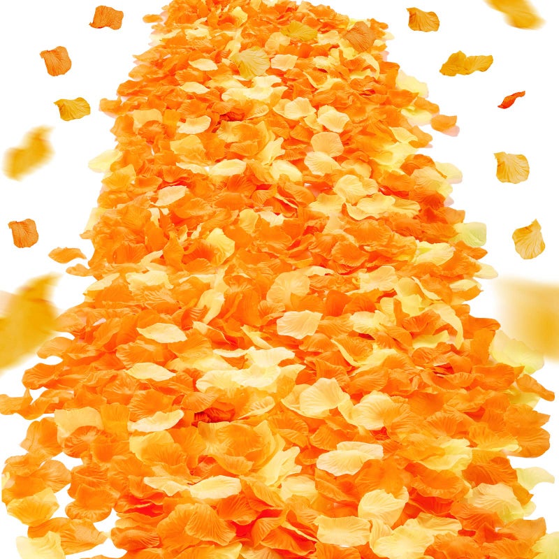 Giegxin 2000 Pcs Orange Yellow Rose Petal for Wedding Decorations Fake Silk Rose Flower Petals Artificial Rose Petals for Romantic Night Bridal Shower Party Decor
