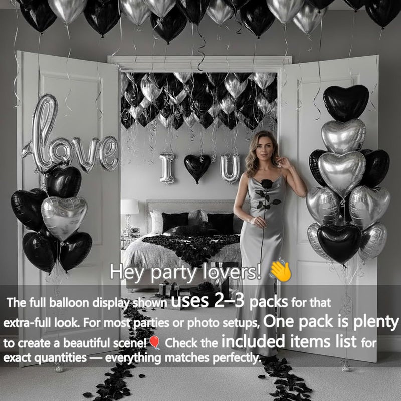 yeewaka I Love You Balloons for Him/Her Balloons Black and silver romantic balloon kit with heart LOVE mylar balloons Black rose petals for hotel Dec orations Valentines Party wedding anniversary supplies - Image 4