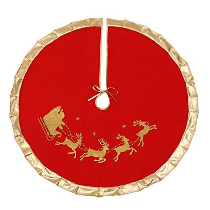 RED CHRISTMAS TREE SKIRT WITH GOLD RIM 48FLANNELETTE SANTA REINDEER XMAS PARTY HOLIDAY DECORATIONS FOR 7FT75FT8FT CHRISTMAS TREE RED 48