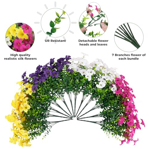 Besteek 20 Bundles Artificial Petunias Flowers for Outdoors, Faux Silk Flowers UV Resistant Realistic Fake Plants for Outside Planters Porch Patio Yard Garden Spring Summer Home Decor, Multicolor - Image 3