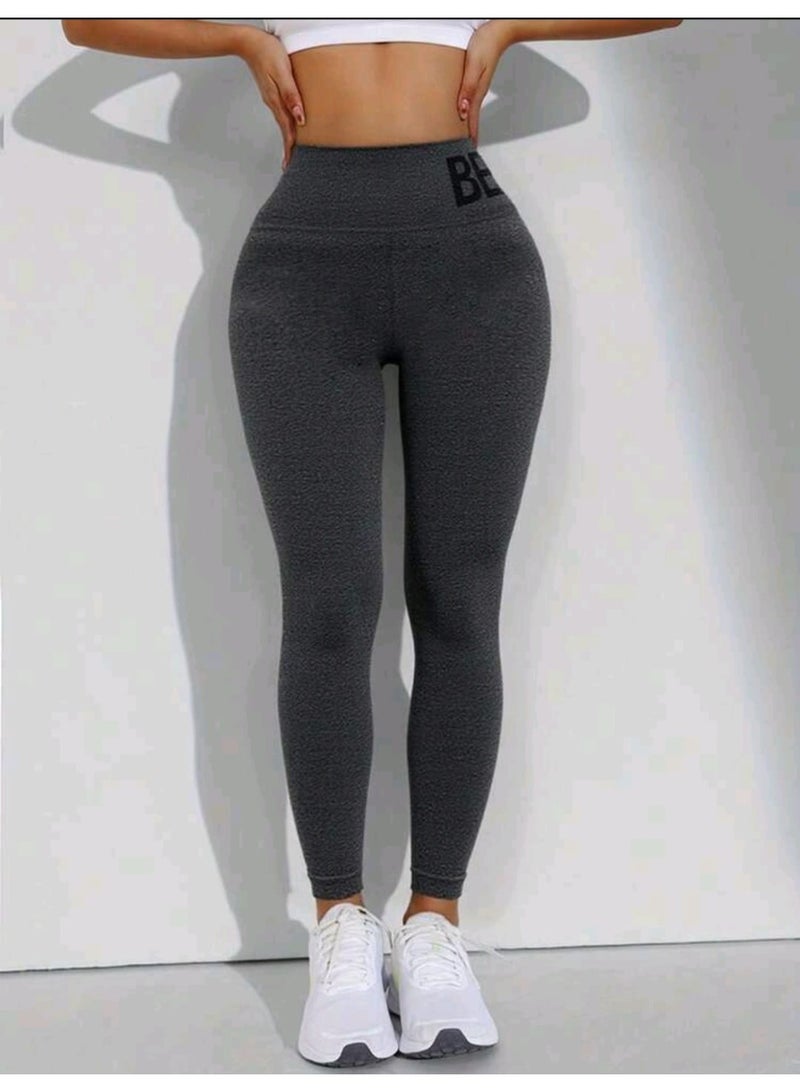 Shein 1pc Women'S High Waist Letter Print Yoga Pants Stretchy Breathable Fabric - Image 2