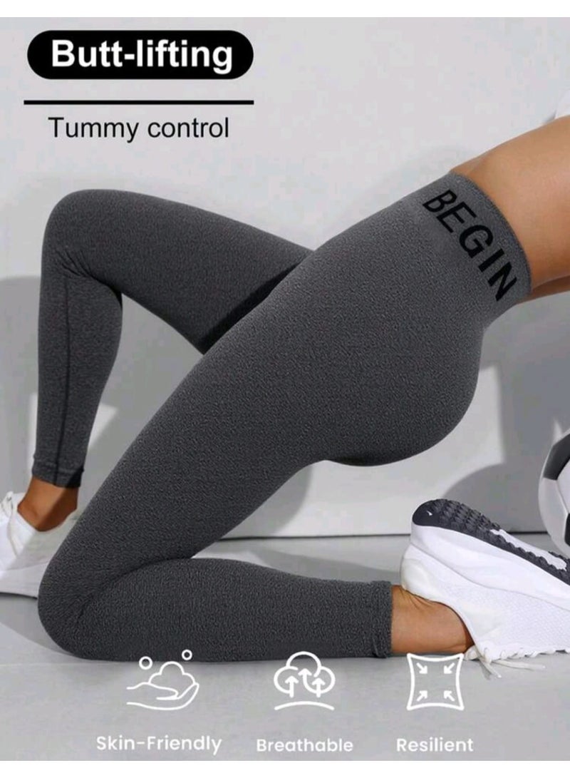 Shein 1pc Women'S High Waist Letter Print Yoga Pants Stretchy Breathable Fabric - Image 3