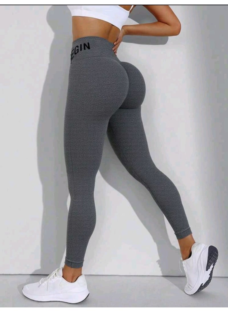 Shein 1pc Women'S High Waist Letter Print Yoga Pants Stretchy Breathable Fabric - Image 4