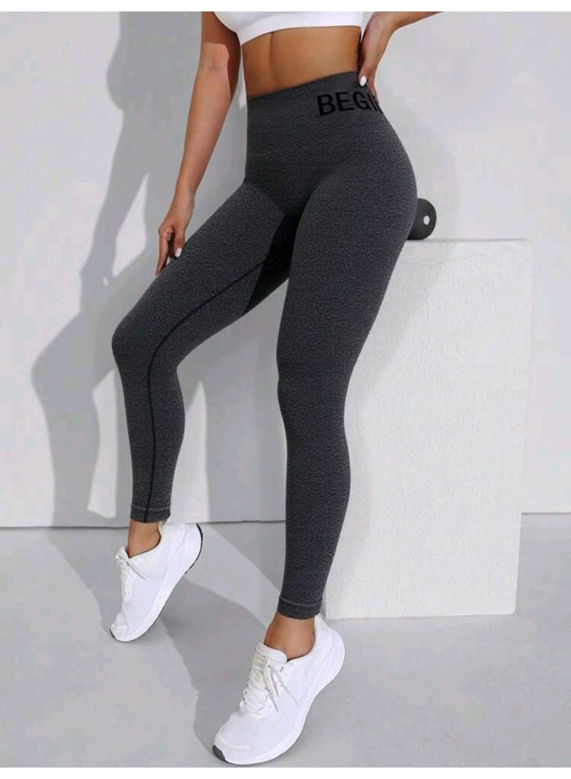 Shein 1pc Women'S High Waist Letter Print Yoga Pants Stretchy Breathable Fabric - Image 5