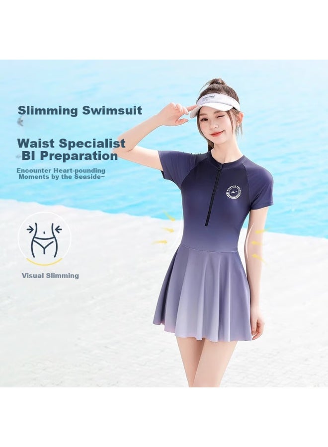 Pull Back Huanqiu Women's High-end Explosive One-piece Square Leg Swimsuit For Swimming Pool Special Use To Cover Belly And Show Slim 15178 XL - Image 2