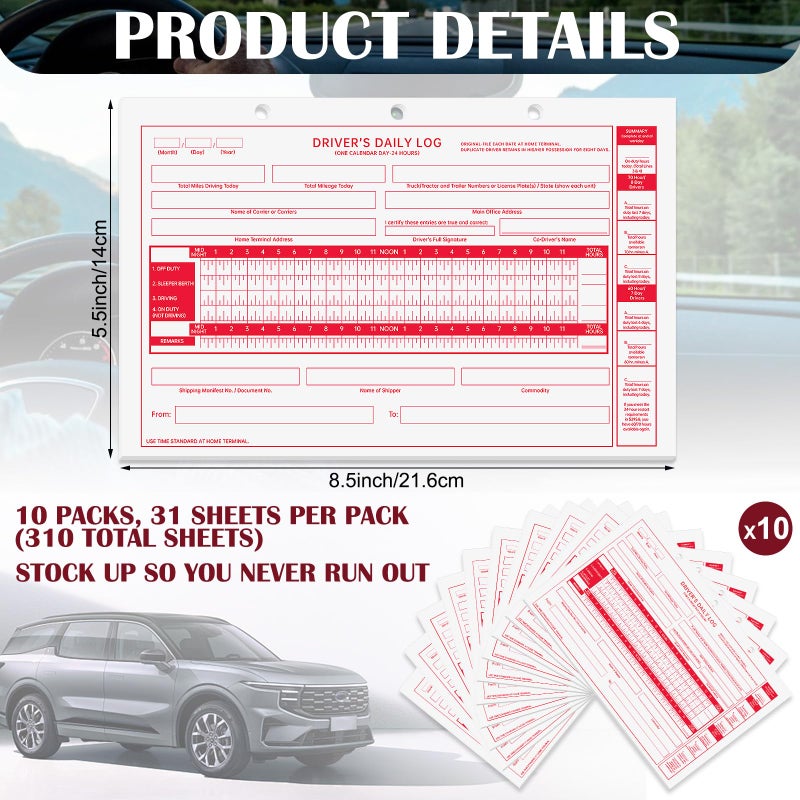 Weekgrat 10 Pack 2026 New Driver Daily Log Book 8.5" x 5.5" Log Book with Detailed Driver Vehicle Inspection Report Recap for Truck, 2-Ply Carbonless (Loose-Leaf) - Image 2