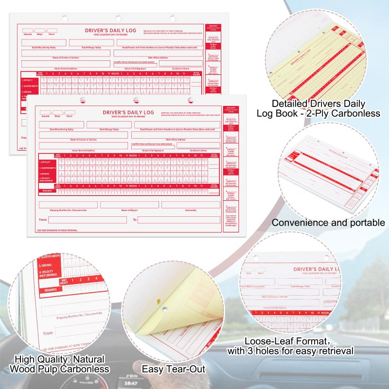 Weekgrat 10 Pack 2026 New Driver Daily Log Book 8.5" x 5.5" Log Book with Detailed Driver Vehicle Inspection Report Recap for Truck, 2-Ply Carbonless (Loose-Leaf) - Image 3