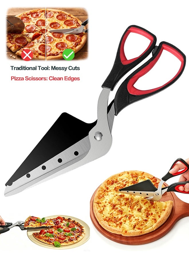 Sweet Life Pizza Scissors, Pizza Cutter, Ultra Sharp Detachable Blade with a Tray, Ergonomic Soft TPR Grip, 10.3Inch, Black&Red - Image 1