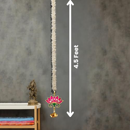 RR Crafts Lotus Bells Pink Off-White Flower Hangings – Pooja Room & Mandir Decoration, Door Hanging, Diwali Decoration Items, Long Length Lotus Decor (Set of 7 Pcs) - Image 4