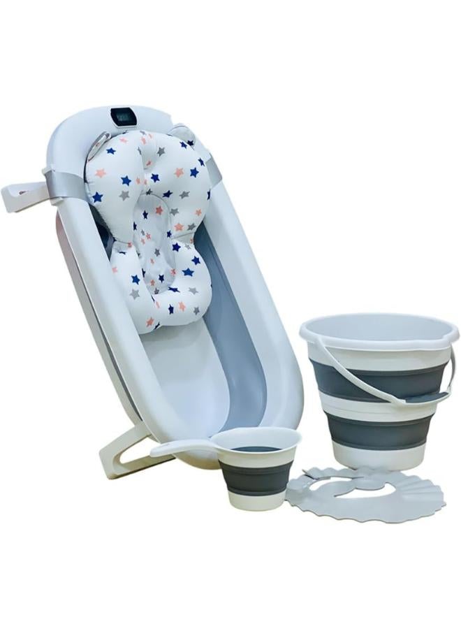 5-in-1 Foldable Baby Bath Tub – Bath Pillow, Temperature Detector & Accessories for Newborns - Image 1