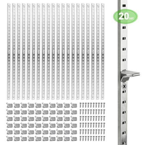 Bueyfolt 20 Sets 17 Inch Pilaster Shelf Brackets Adjustable Mortise Mount Shelf Rails with 3 Pilaster Clips and Screws for Wall Shelving System - Image 3