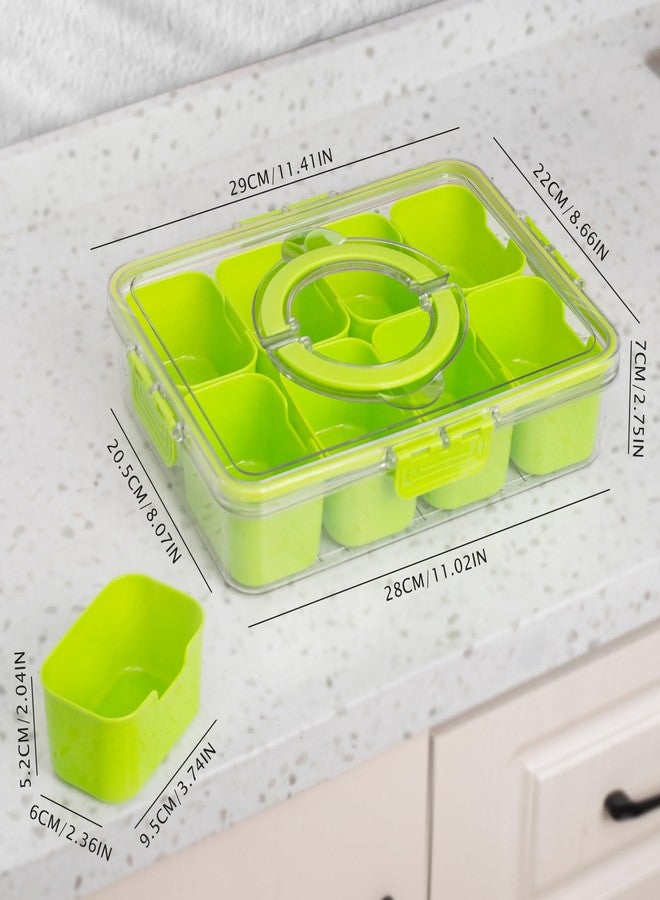 WACOI Divided Snack Serving Tray with Lid and Handle Travel Snackle Charcuterie Container Portable Storage Organizer for Candy, Fruits, Nuts, Snacks, Party, Picnic (1pack, Green) - Image 2