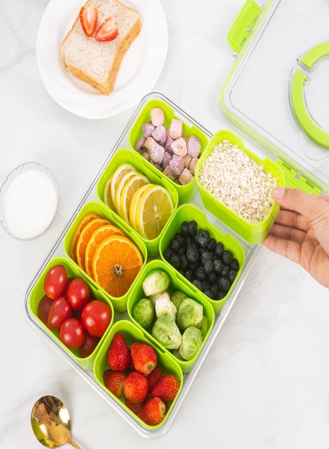 WACOI Divided Snack Serving Tray with Lid and Handle Travel Snackle Charcuterie Container Portable Storage Organizer for Candy, Fruits, Nuts, Snacks, Party, Picnic (1pack, Green) - Image 4