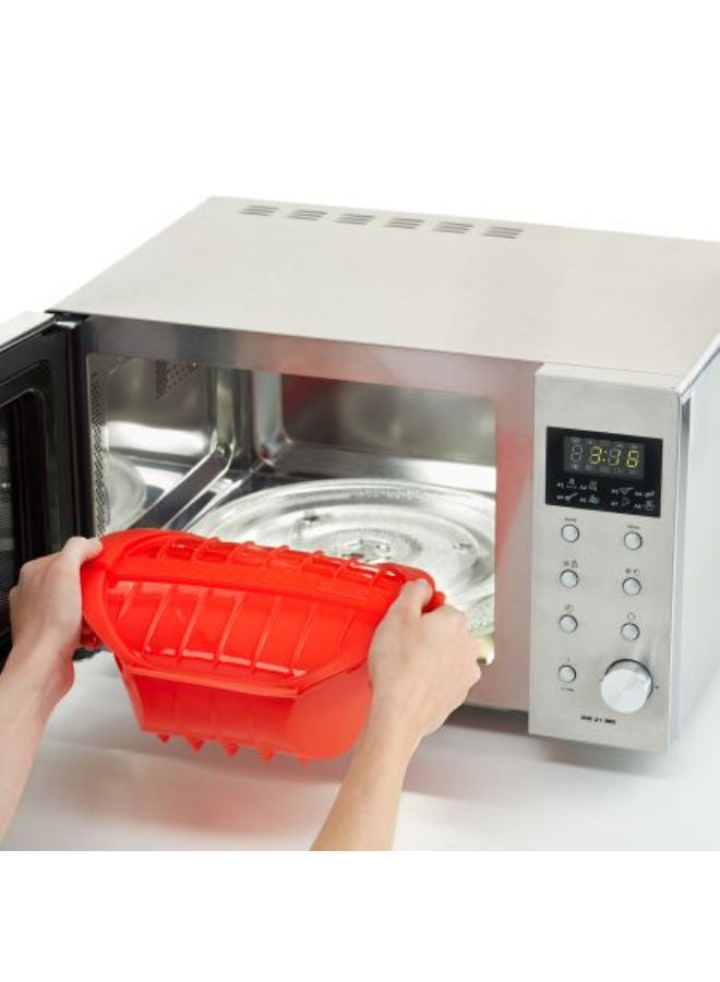 Lekue Deep Microwave Steam Cooker With Tray -Red - Image 3