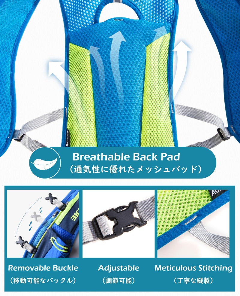 TRIWONDER حقيبة ظهر TRIWONDER لحمل الماء 5.5 لتر في الهواء الطلق - موشيلاس - للماراثون والركض (أسود ورمادي - مع زجاجتين ماء) - Image 4