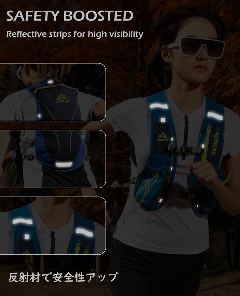 TRIWONDER حقيبة ظهر TRIWONDER لحمل الماء 5.5 لتر في الهواء الطلق - موشيلاس - للماراثون والركض (أسود ورمادي - مع زجاجتين ماء) - Image 5