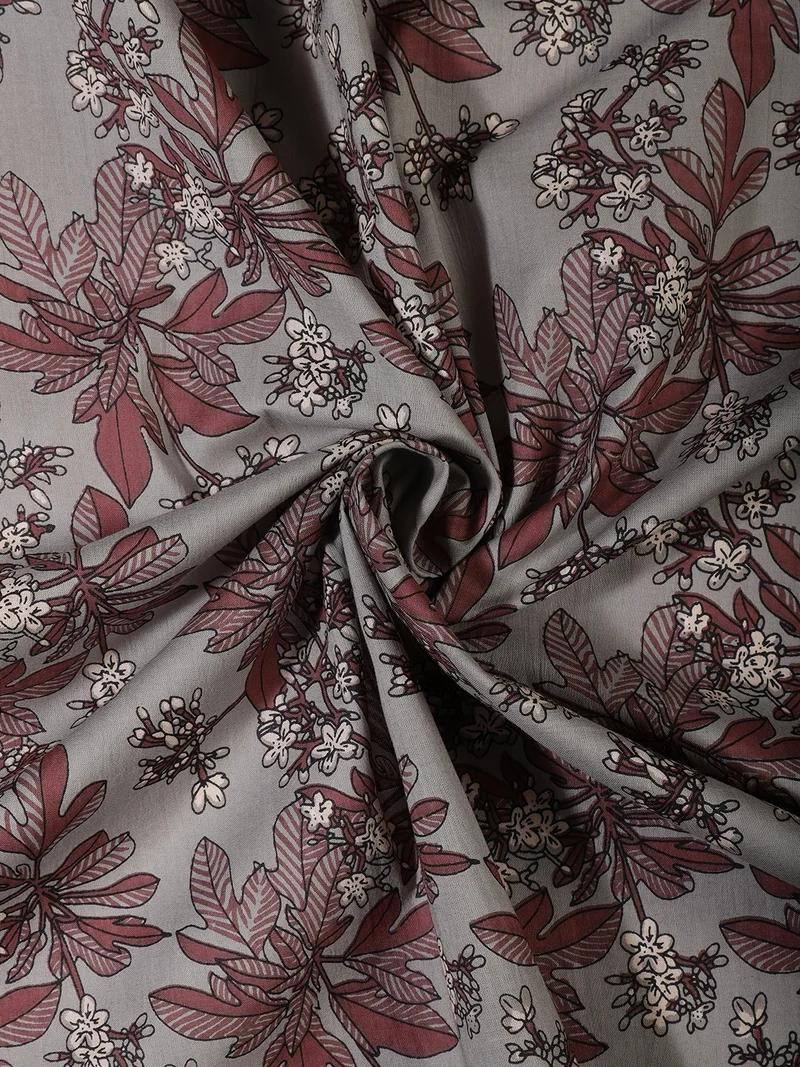 أيه كيه إس Botanical Leaf And Blossom Print Fabric - Grey