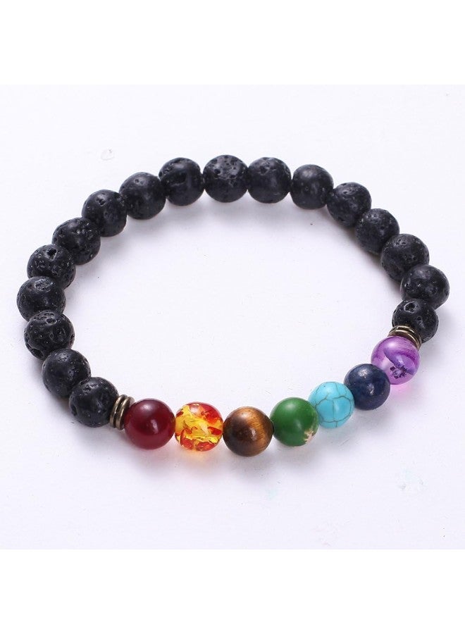 klarako Lava Beaded Bracelet 7 Chakras Elastic Rope Natural Stone Yoga Beads Bracelets Bangle for Men Women - Image 4