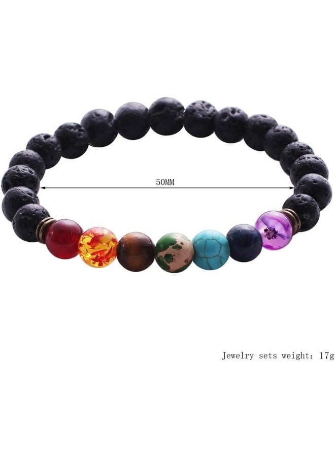 klarako Lava Beaded Bracelet 7 Chakras Elastic Rope Natural Stone Yoga Beads Bracelets Bangle for Men Women - Image 5