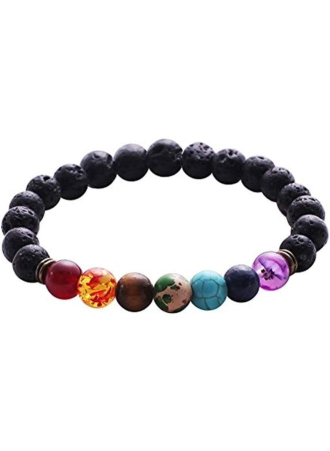 klarako Lava Beaded Bracelet 7 Chakras Elastic Rope Natural Stone Yoga Beads Bracelets Bangle for Men Women - Image 1