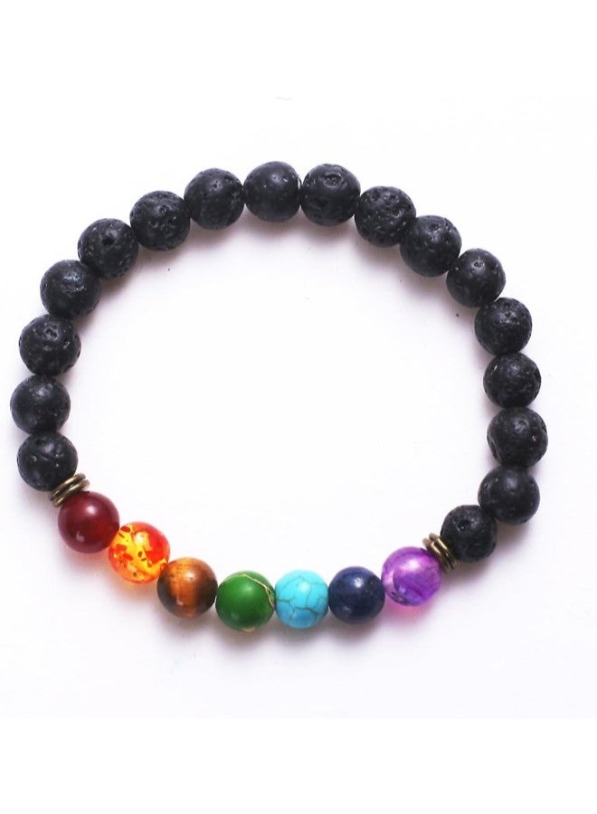 klarako Lava Beaded Bracelet 7 Chakras Elastic Rope Natural Stone Yoga Beads Bracelets Bangle for Men Women - Image 2