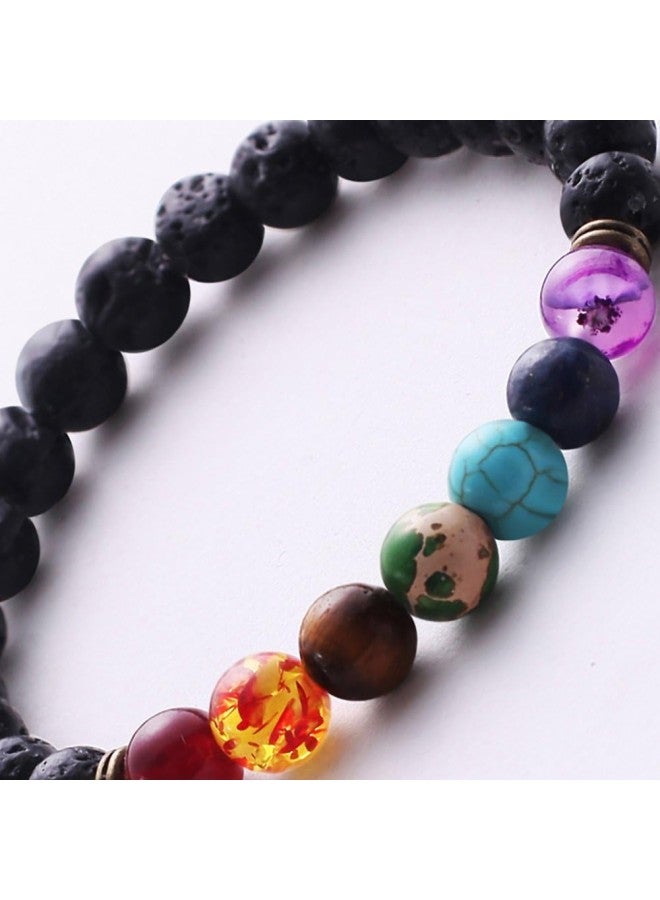 klarako Lava Beaded Bracelet 7 Chakras Elastic Rope Natural Stone Yoga Beads Bracelets Bangle for Men Women - Image 3