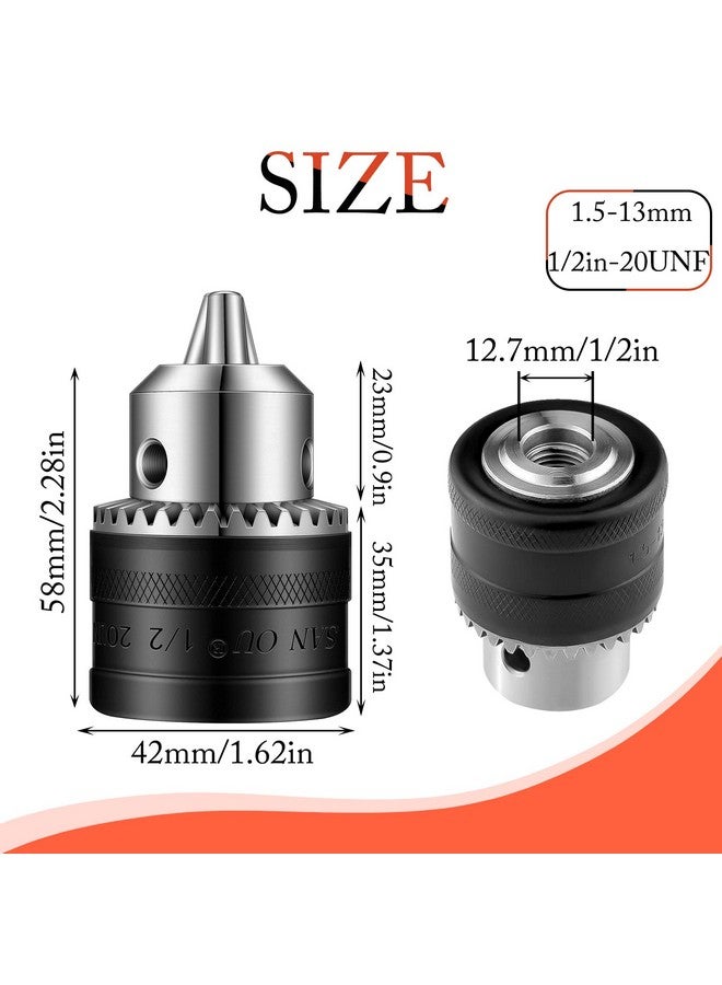 Lothee 6 Pcs 1/2-20UNF Mount 1.5-13 mm Capacity Drill Chuck Set with Converter Impact Driver Bits Chuck Drill Wrench 1/2 Inch Shank 1/4 Inch Hex Shank 1/2 Inch Socket Square Female Adapter - Image 2