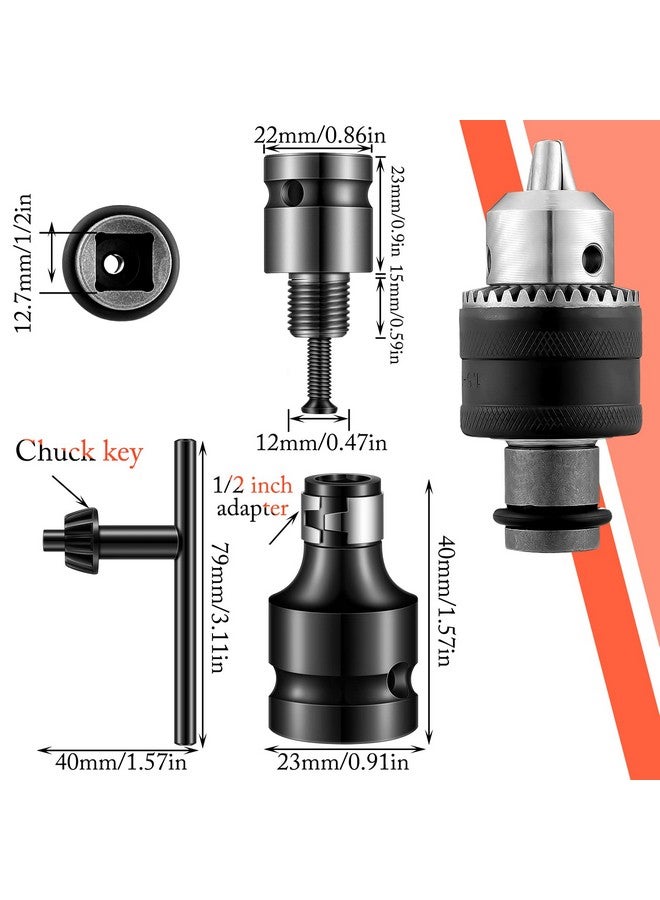 Lothee 6 Pcs 1/2-20UNF Mount 1.5-13 mm Capacity Drill Chuck Set with Converter Impact Driver Bits Chuck Drill Wrench 1/2 Inch Shank 1/4 Inch Hex Shank 1/2 Inch Socket Square Female Adapter - Image 4