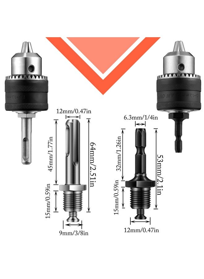 Lothee 6 Pcs 1/2-20UNF Mount 1.5-13 mm Capacity Drill Chuck Set with Converter Impact Driver Bits Chuck Drill Wrench 1/2 Inch Shank 1/4 Inch Hex Shank 1/2 Inch Socket Square Female Adapter - Image 3