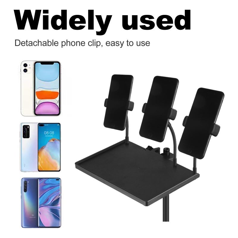 Clamp On Mic Stand Tray Large 24x17 5cm With Phone Holder And Leather Case - Image 4