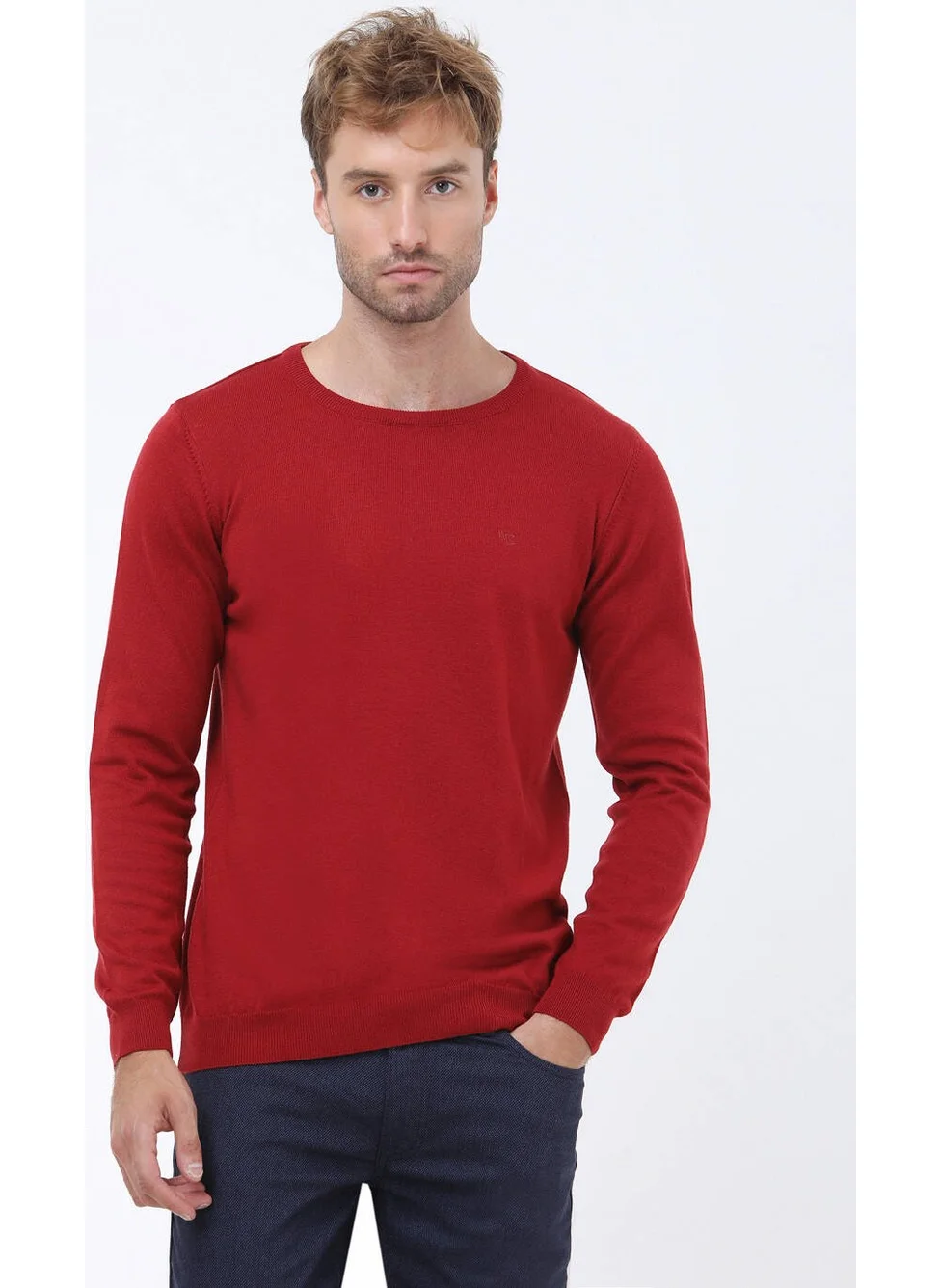 كيب Red Crew Neck Cotton Blend Sweater