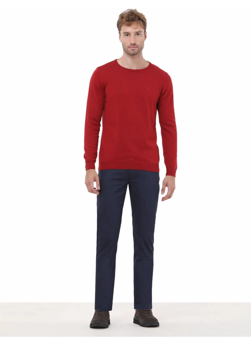 كيب Red Crew Neck Cotton Blend Sweater