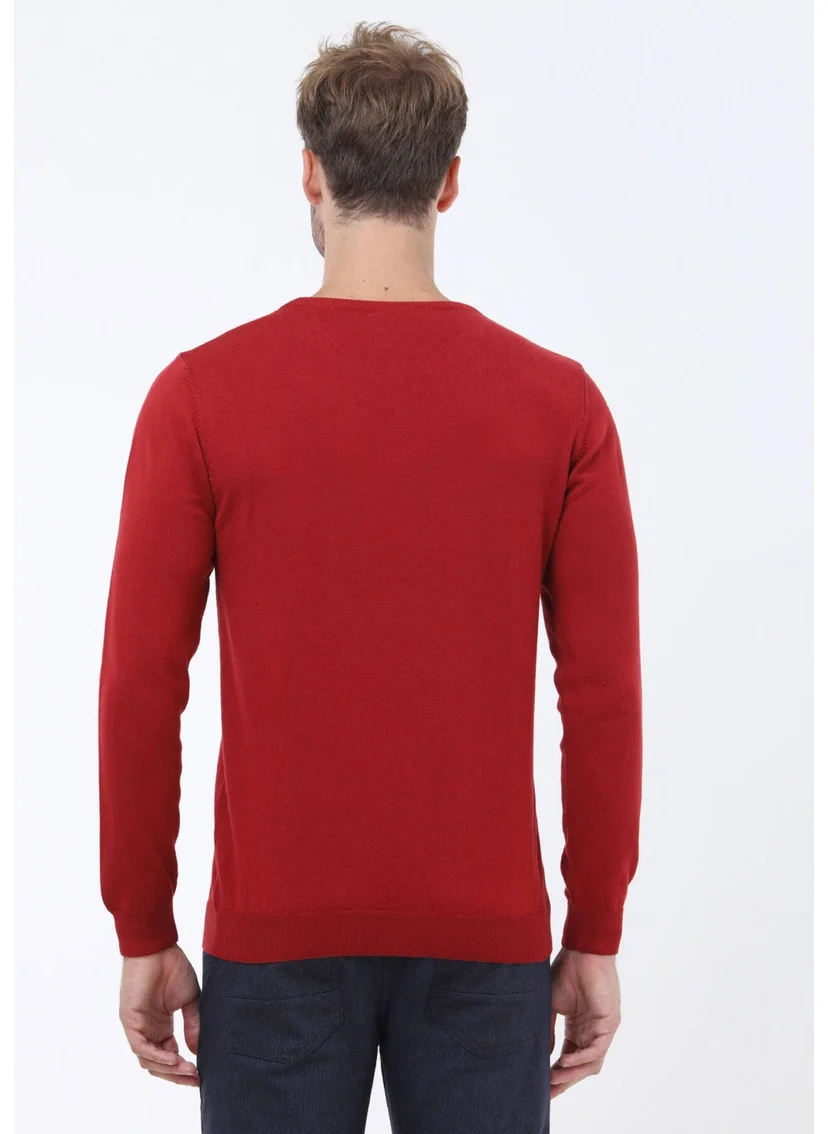 كيب Red Crew Neck Cotton Blend Sweater
