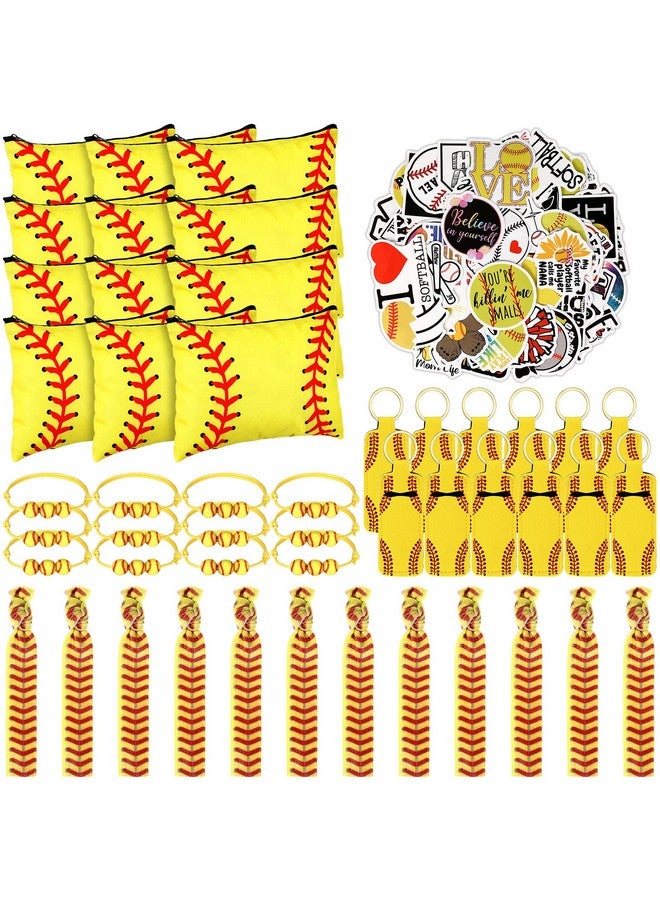 LEIFIDE 148 Pcs Softball Gift Softball Party Favors Softball Makeup Bag Softball Bracelet Keychain Stickers Hair Ties for Sport Birthday Decoration Party Supplies - Image 1
