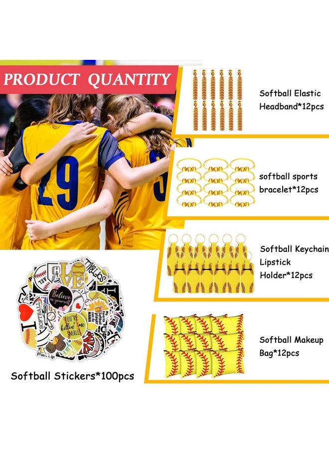LEIFIDE 148 Pcs Softball Gift Softball Party Favors Softball Makeup Bag Softball Bracelet Keychain Stickers Hair Ties for Sport Birthday Decoration Party Supplies - Image 2