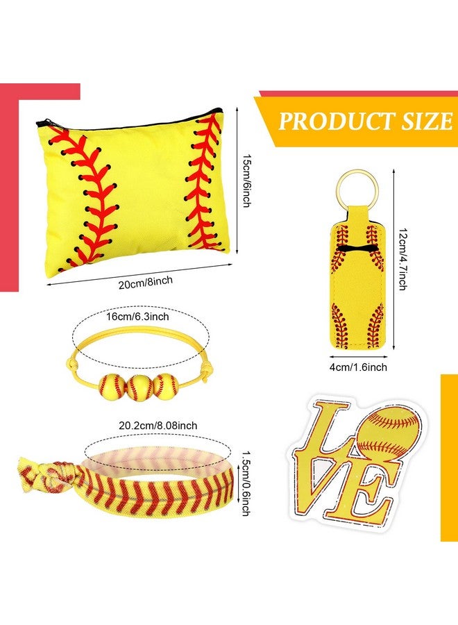 LEIFIDE 148 Pcs Softball Gift Softball Party Favors Softball Makeup Bag Softball Bracelet Keychain Stickers Hair Ties for Sport Birthday Decoration Party Supplies - Image 3