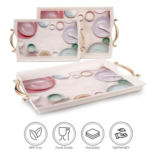 Nayasa Regency Plastic Serving Tray Set of 3 (Small, Medium, Big) | Kitchen Tray for Serving Tea, Coffee, Snacks | Multi Purpose Serveware | Pink - Image 4