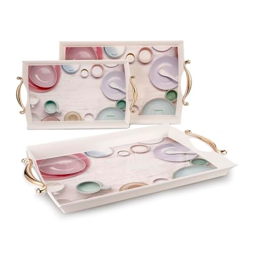 Nayasa Regency Plastic Serving Tray Set of 3 (Small, Medium, Big) | Kitchen Tray for Serving Tea, Coffee, Snacks | Multi Purpose Serveware | Pink - Image 5