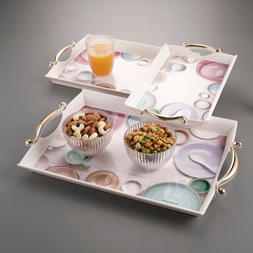 Nayasa Regency Plastic Serving Tray Set of 3 (Small, Medium, Big) | Kitchen Tray for Serving Tea, Coffee, Snacks | Multi Purpose Serveware | Pink - Image 1