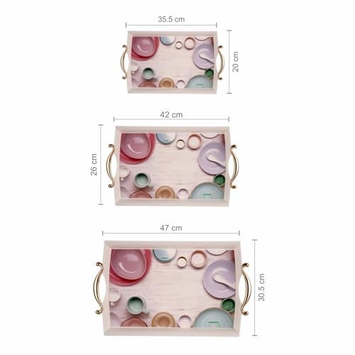 Nayasa Regency Plastic Serving Tray Set of 3 (Small, Medium, Big) | Kitchen Tray for Serving Tea, Coffee, Snacks | Multi Purpose Serveware | Pink - Image 3