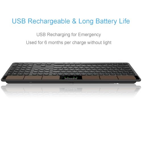 Arteck Wireless Solar Keyboard Full Size Solar Recharging Keyboard for Computer/Desktop/PC/Laptop/Surface/Smart TV and Windows 10/8 / 7 / Vista/XP Built in Rechargeable Battery - Image 3