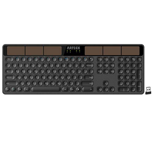 Arteck Wireless Solar Keyboard Full Size Solar Recharging Keyboard for Computer/Desktop/PC/Laptop/Surface/Smart TV and Windows 10/8 / 7 / Vista/XP Built in Rechargeable Battery - Image 1