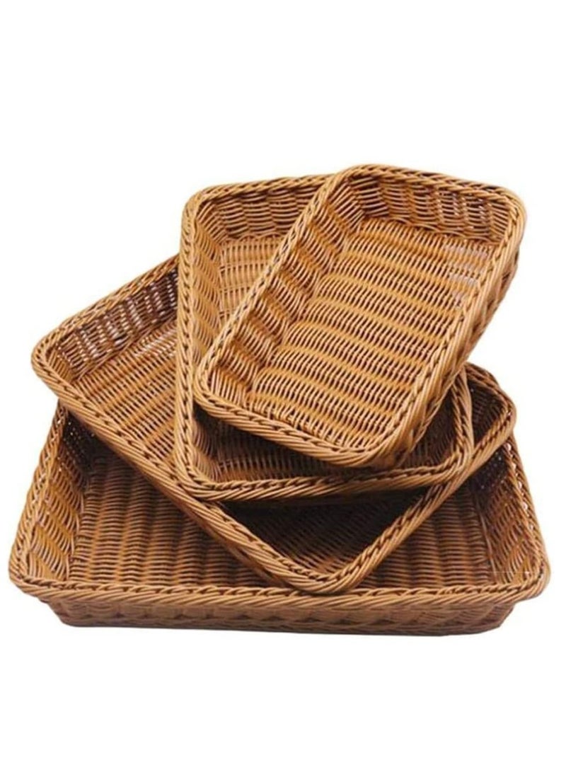 FFD Rattan Woven Bread Baskets - 4-Piece Serving Tray & Fruit Basket Set | Stylish Wicker Storage Organizers for Home Decor & Table Centerpieces”  - Image 1