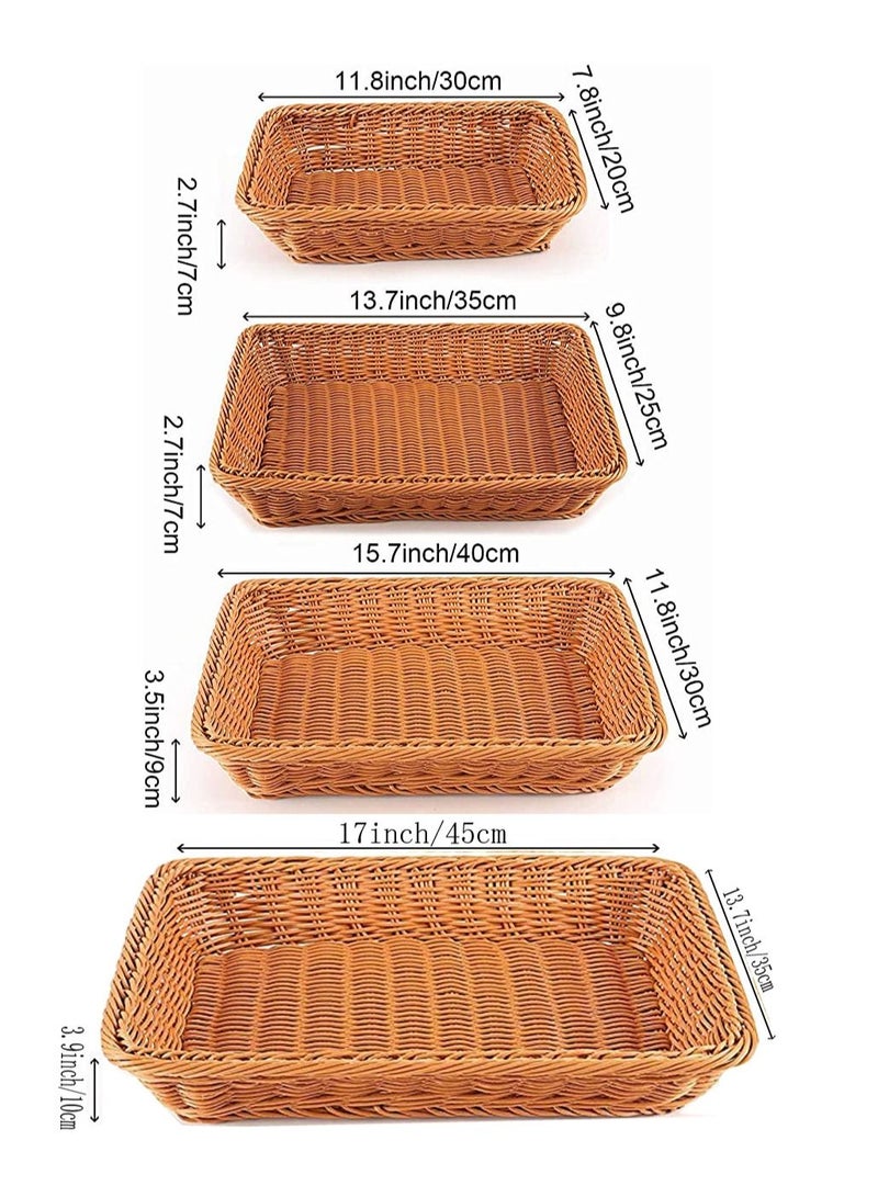 FFD Rattan Woven Bread Baskets - 4-Piece Serving Tray & Fruit Basket Set | Stylish Wicker Storage Organizers for Home Decor & Table Centerpieces”  - Image 2