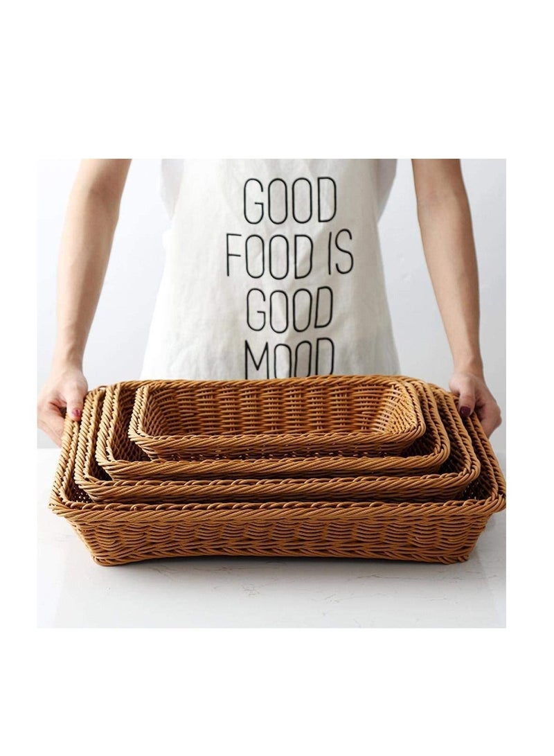 FFD Rattan Woven Bread Baskets - 4-Piece Serving Tray & Fruit Basket Set | Stylish Wicker Storage Organizers for Home Decor & Table Centerpieces”  - Image 3