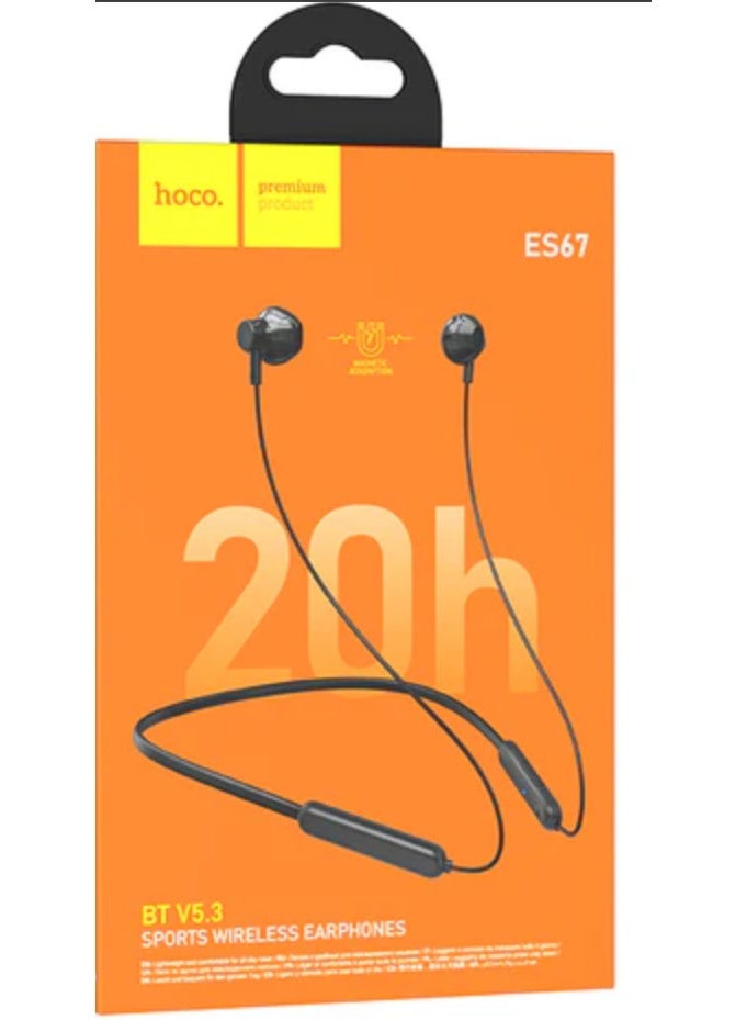 هوكو سماعات أذن ES67 بلوتوث 5.3 حول الرقبة - وقت تشغيل يصل إلى 20 ساعة، تصميم خفيف الوزن، أسود - Image 5