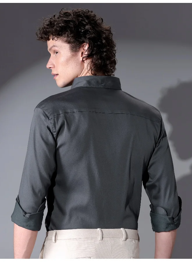 Beyoung Dark Grey Satin Shirt