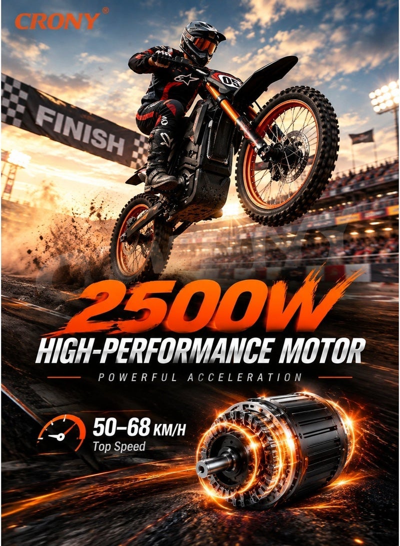 Crony-01 2500W 48V Electric motorcycle Bike For Adults & Teens, Off-Road E-Motorcycle With 20.8Ah Battery, 14/12” Tires, Hydraulic Suspension, 3-Speed Chain Drive, 45Km/H High Speed Trail Motocross Bike, Ipx6 Waterproof Steel Frame E-Motorbike, Enduro Mountain Trail Bike, Long Range 40-50Km Wish 01 Electric Motocross Off-Road Bike For Outdoor Adventure Riding - Image 2