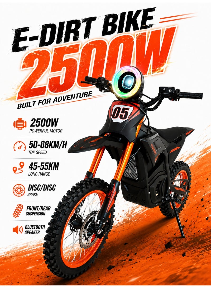 Crony-01 2500W 48V Electric motorcycle Bike For Adults & Teens, Off-Road E-Motorcycle With 20.8Ah Battery, 14/12” Tires, Hydraulic Suspension, 3-Speed Chain Drive, 45Km/H High Speed Trail Motocross Bike, Ipx6 Waterproof Steel Frame E-Motorbike, Enduro Mountain Trail Bike, Long Range 40-50Km Wish 01 Electric Motocross Off-Road Bike For Outdoor Adventure Riding - Image 1