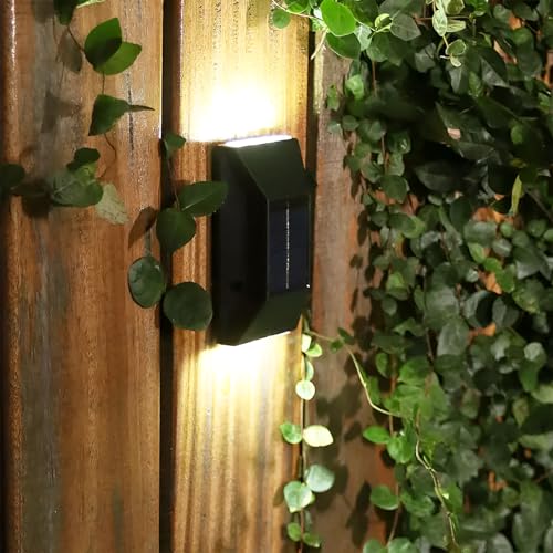 Epyz Plastic Solar Wall Light Outdoor Waterproof Up Down Led Garden Decoration Wall Lamps,Step Small Lamp Fence Decor 6 Led [ Warm Yellow Pack Of 2 ] - Image 4